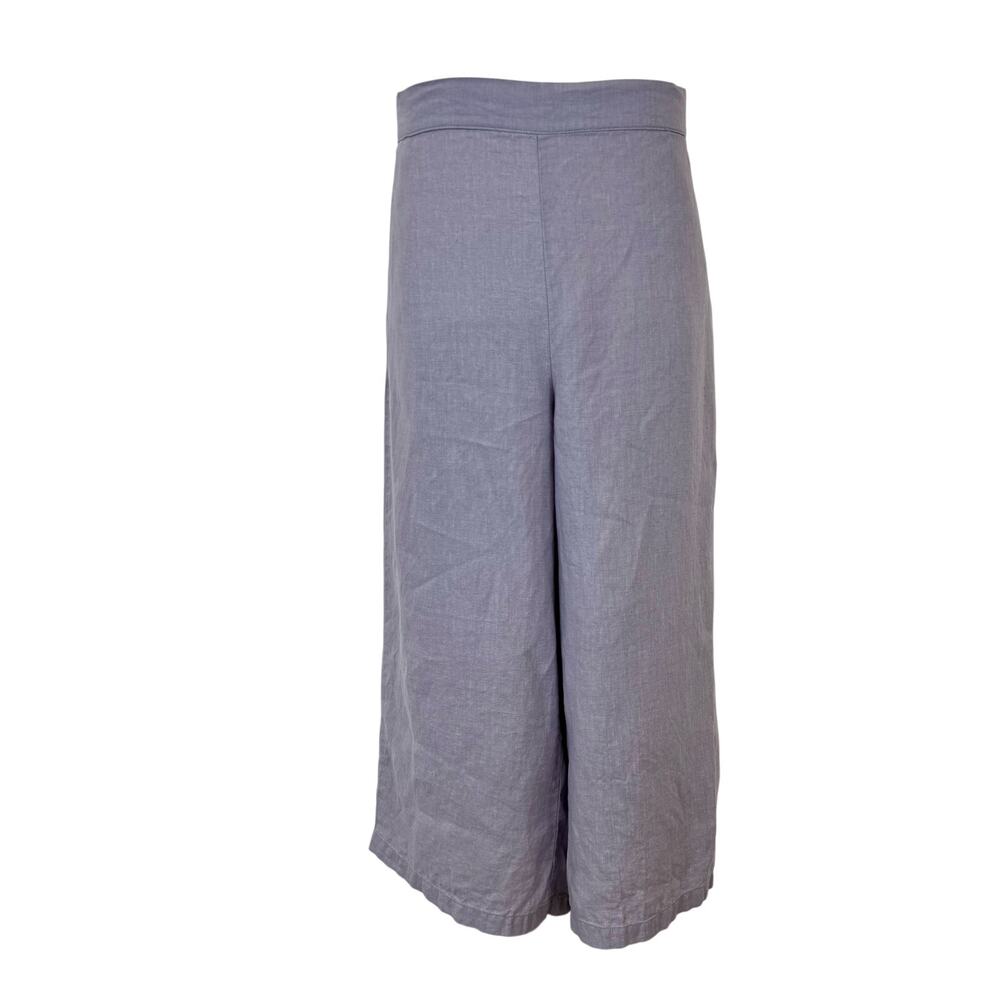 Flax Linen Pants Wide Cropped Leg High Rise Mauve Light Purple L